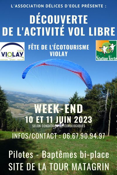 Parapente Fête de l'écotourisme à Violay les 10 et 11 juin 2023